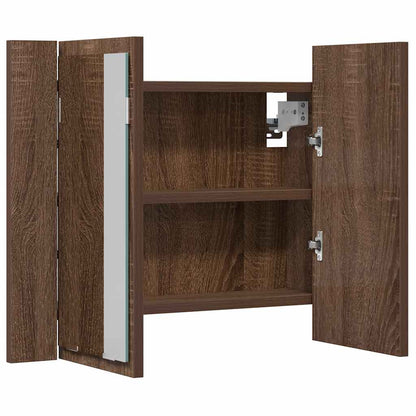 Mobile Specchio LED Rovere Marrone 60x12x45cm Legno Multistrato