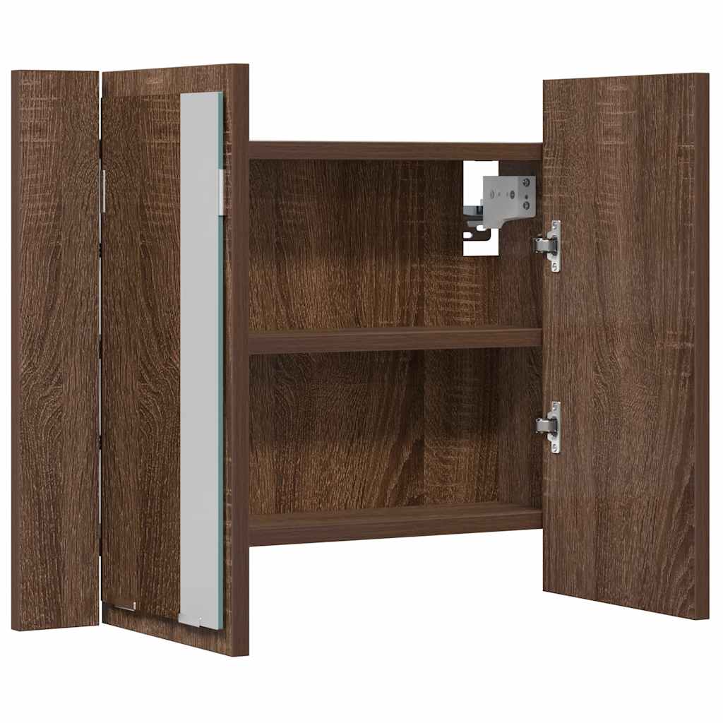 Mobile Specchio LED Rovere Marrone 60x12x45cm Legno Multistrato