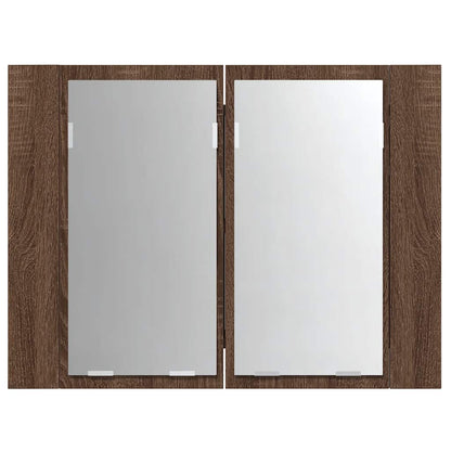 Mobile Specchio LED Rovere Marrone 60x12x45cm Legno Multistrato