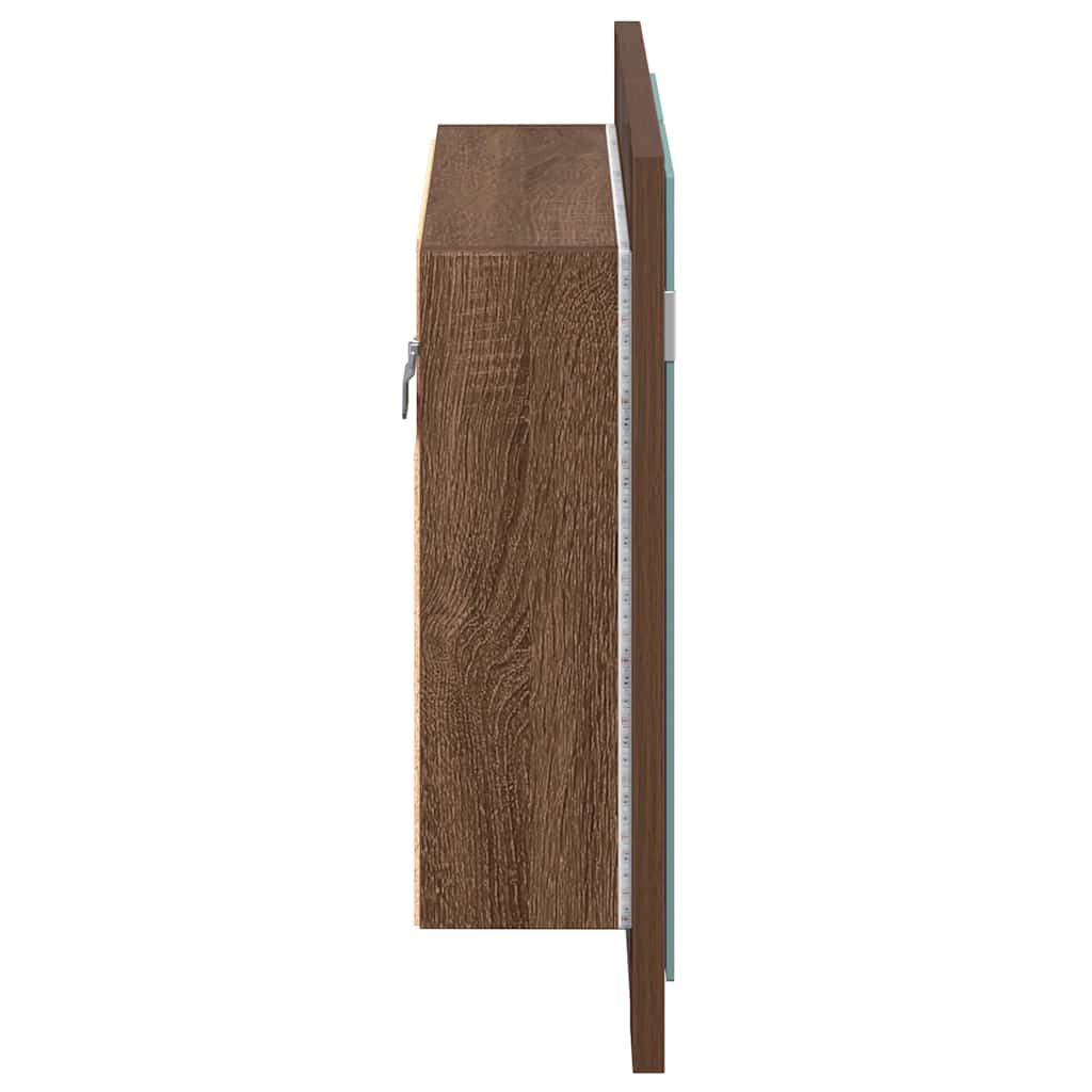 Mobile Specchio LED Rovere Marrone 60x12x45cm Legno Multistrato