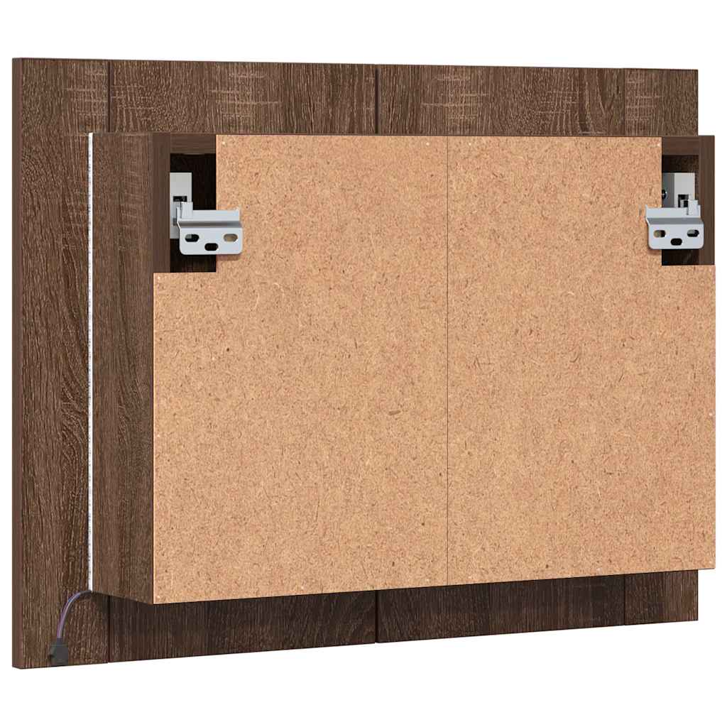 Mobile Specchio LED Rovere Marrone 60x12x45cm Legno Multistrato
