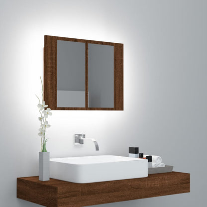 Mobile Specchio LED Rovere Marrone 60x12x45cm Legno Multistrato