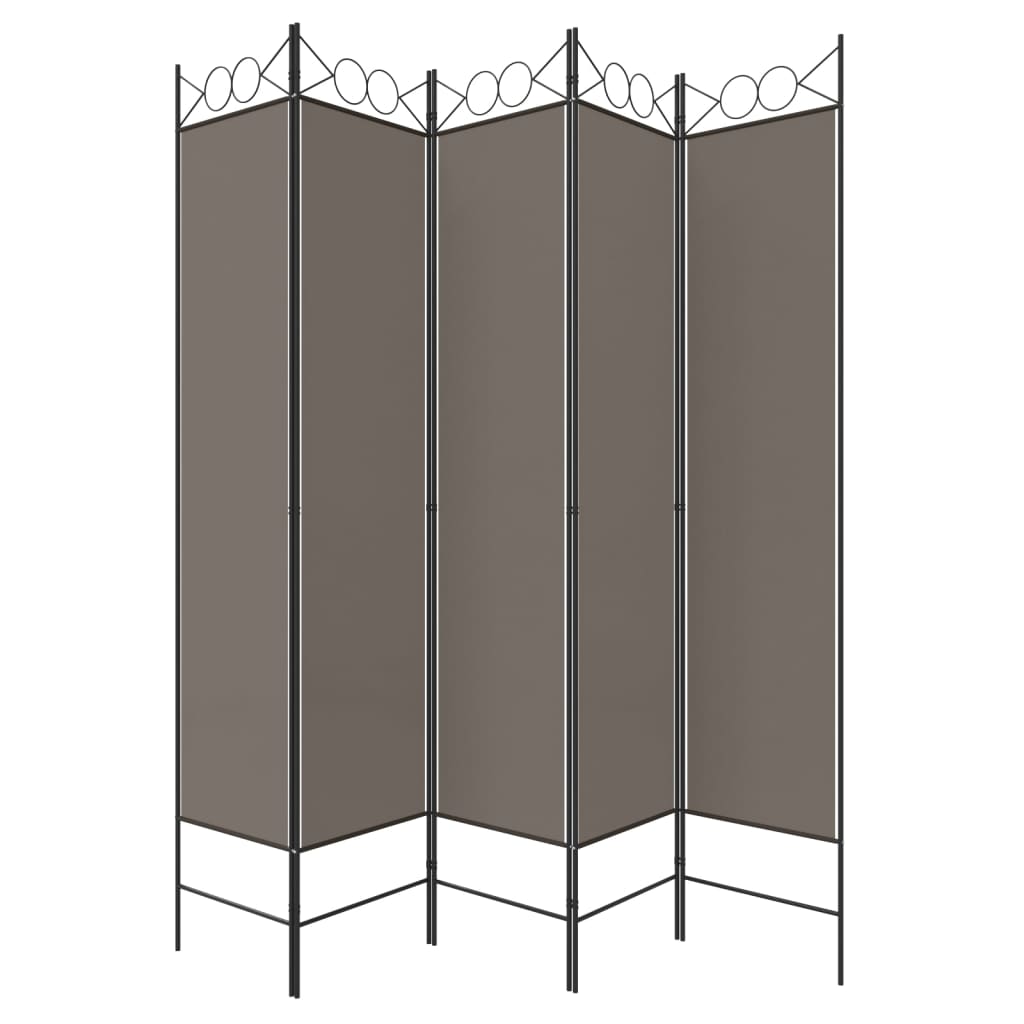 Divisorio a 5 Pannelli Antracite 200x200 cm Tessuto - homemem39