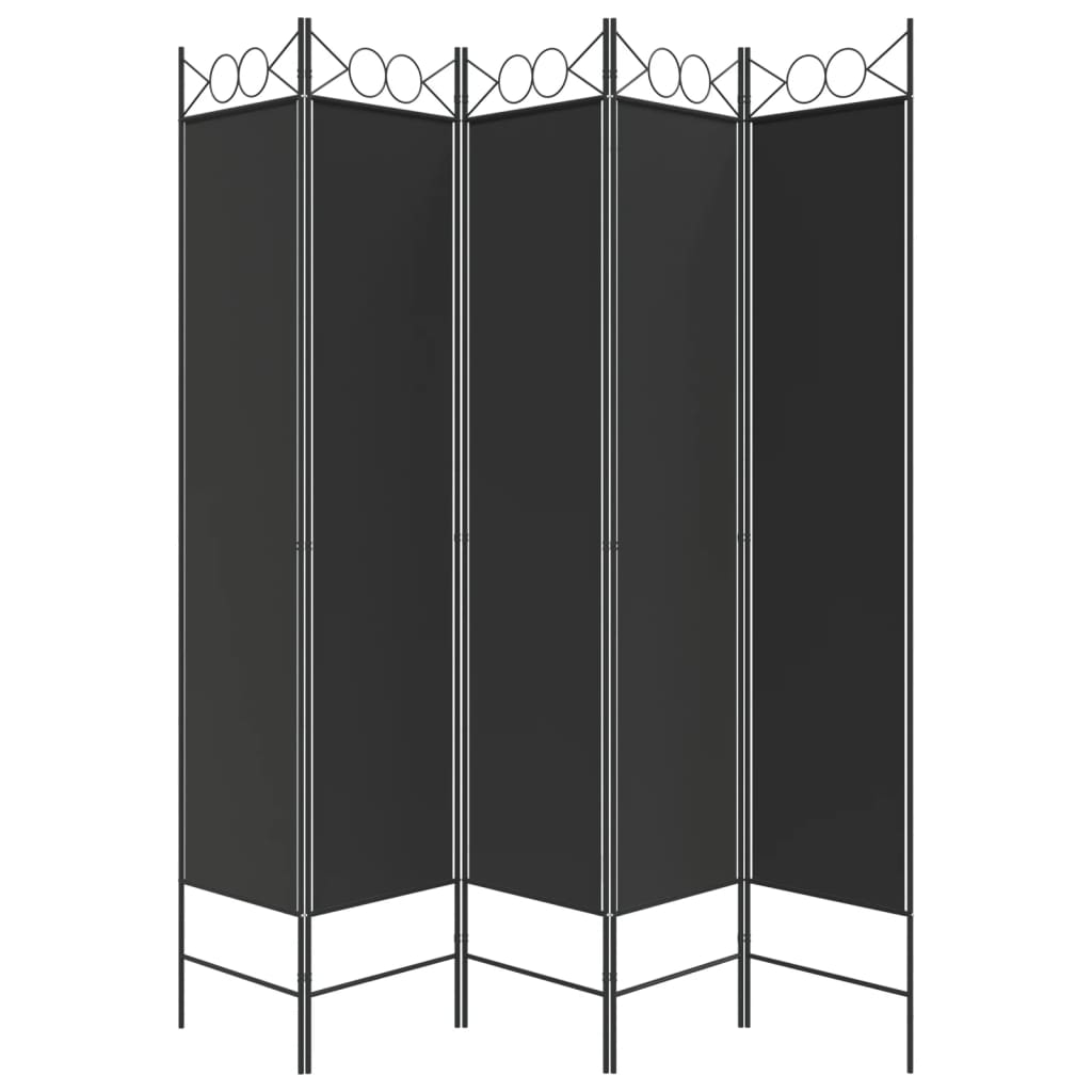 Divisorio 5 Pannelli Nero 200x200 cm Tessuto - homemem39