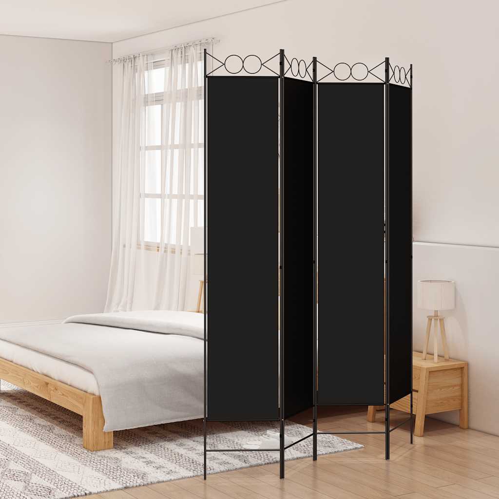 Divisorio a 4 Pannelli Nero 160x220 cm in Tessuto - homemem39