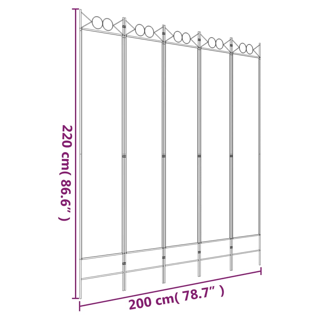 Divisorio a 5 Pannelli Bianco 200x220 cm Tessuto - homemem39