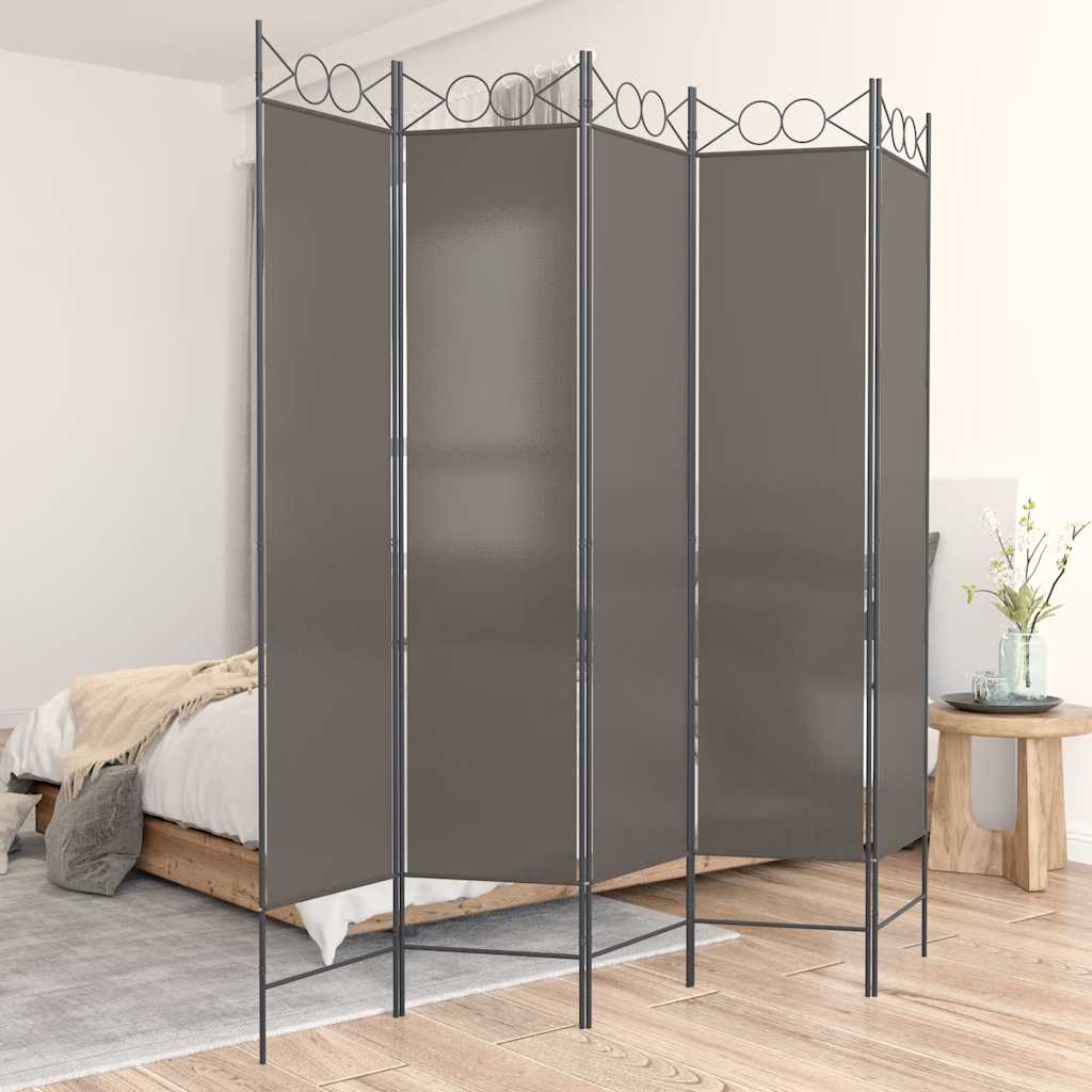 Divisorio a 5 Pannelli Antracite 200x220 cm Tessuto - homemem39