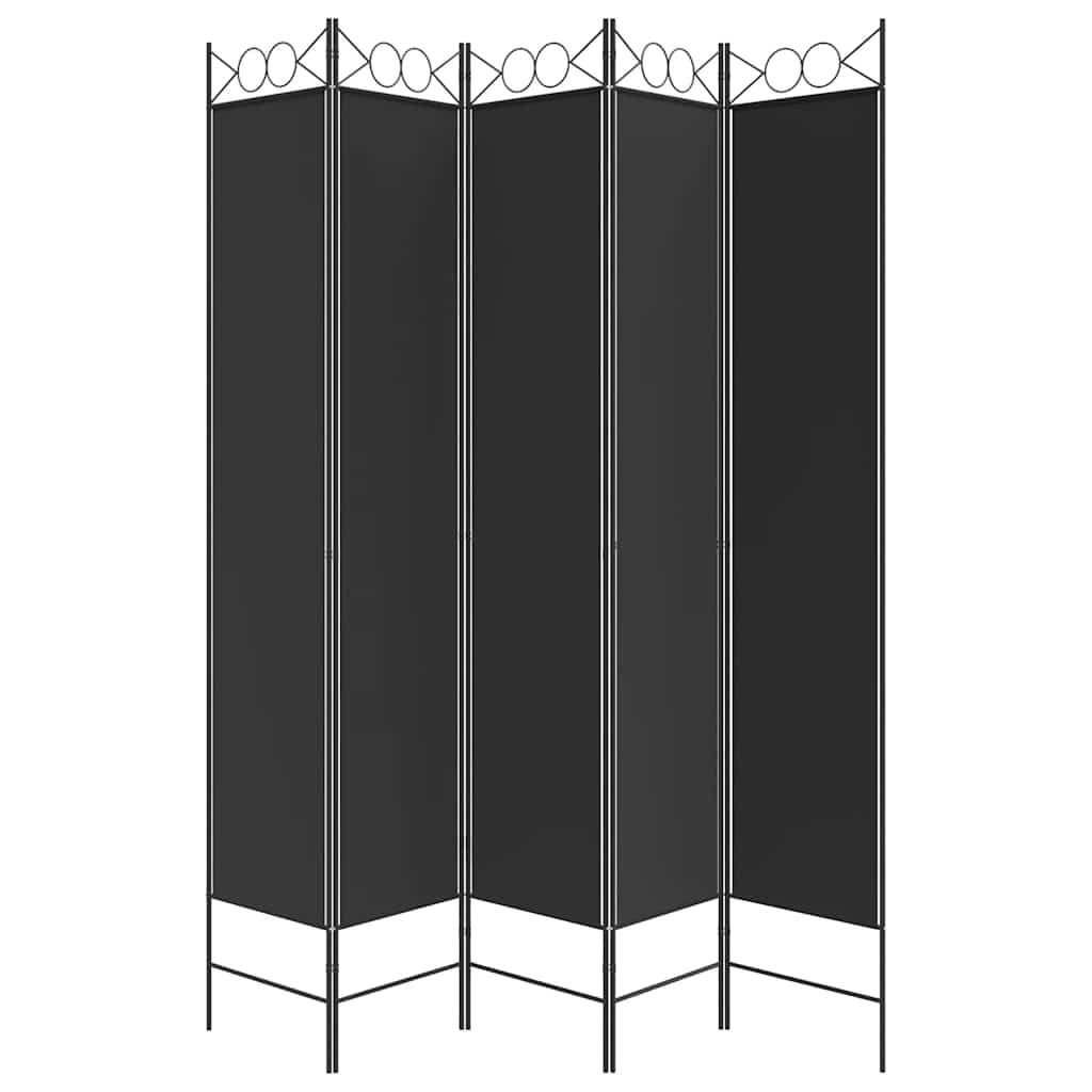 Divisorio 5 Pannelli Nero 200x220 cm Tessuto - homemem39