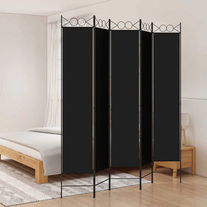 Divisorio 5 Pannelli Nero 200x220 cm Tessuto - homemem39