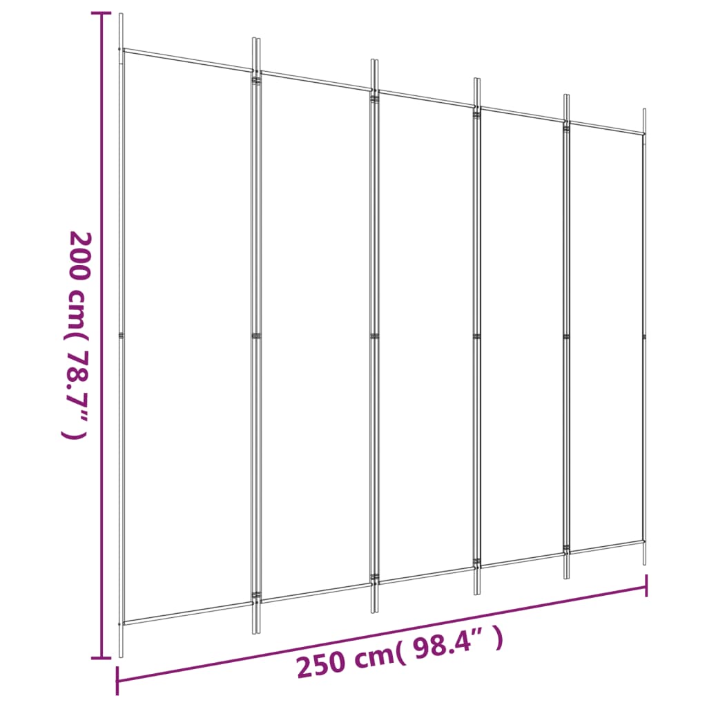 Divisorio a 5 Pannelli Bianco 250x200 cm Tessuto - homemem39