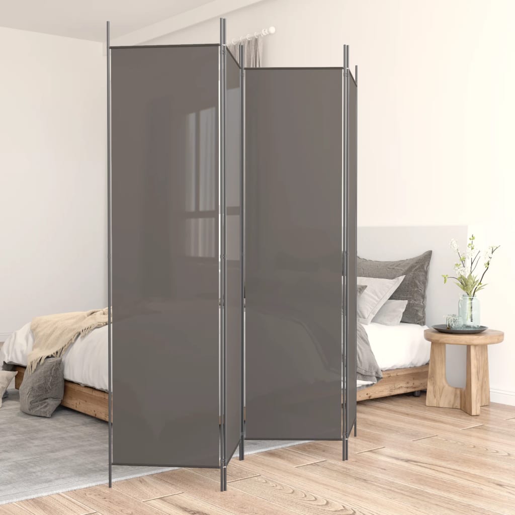 Divisorio a 4 Pannelli Antracite 200x220 cm Tessuto - homemem39