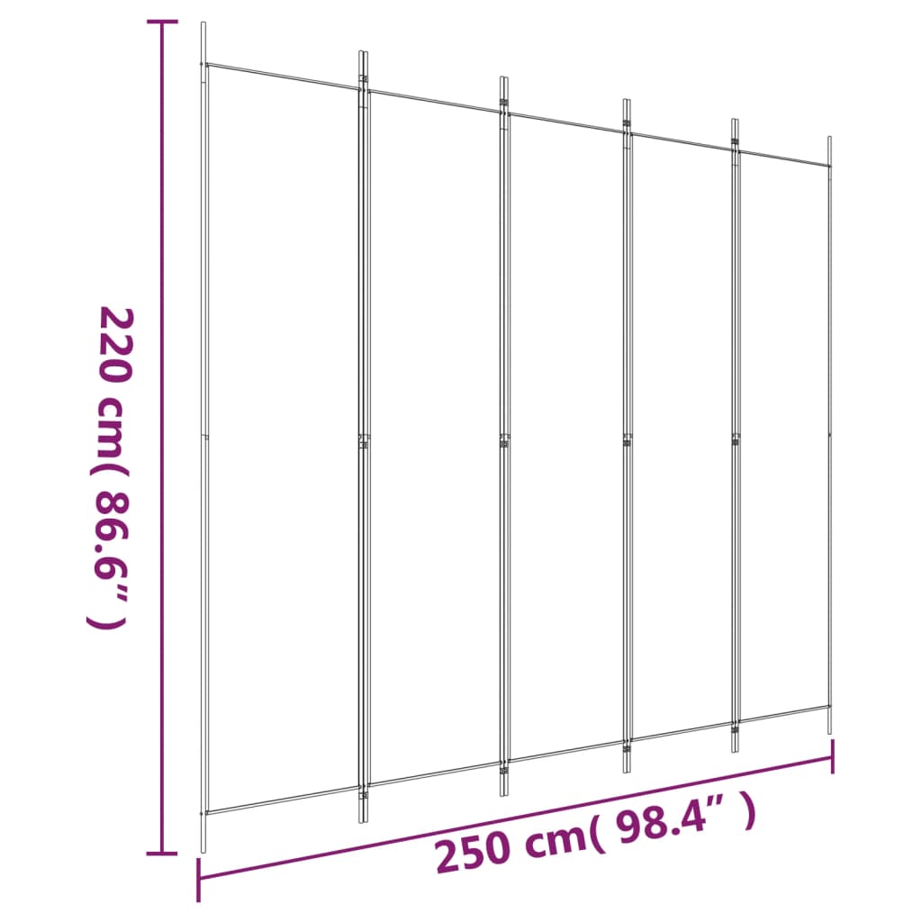 Divisorio a 5 Pannelli Bianco 250x220 cm Tessuto - homemem39