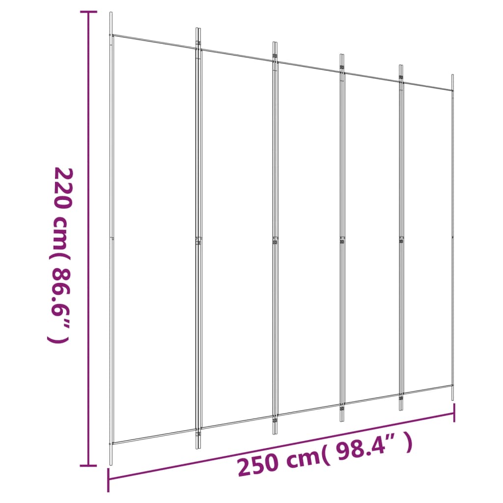 Divisorio a 5 Pannelli Bianco 250x220 cm Tessuto - homemem39