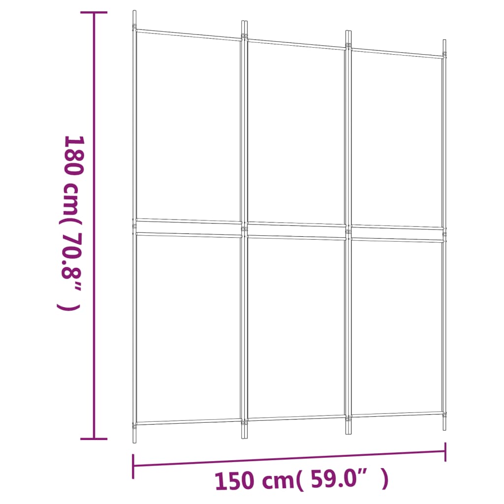 Divisorio a 3 Pannelli Antracite 150x180 cm in Tessuto - homemem39