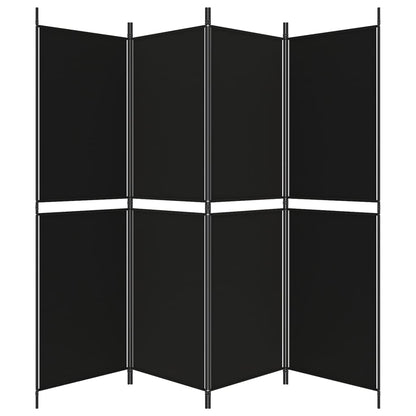 Divisorio a 4 Pannelli Nero 200x180 cm in Tessuto