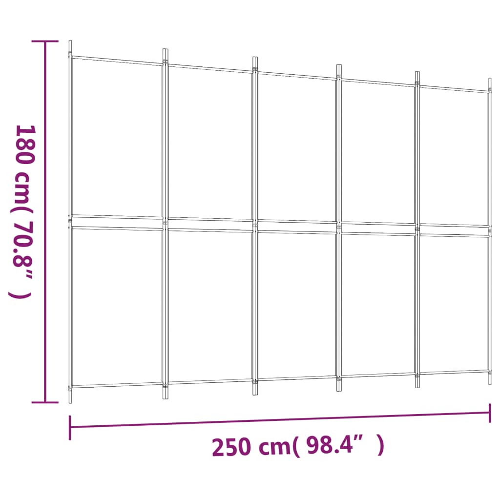 Divisorio a 5 Pannelli Bianco 250x180 cm Tessuto - homemem39