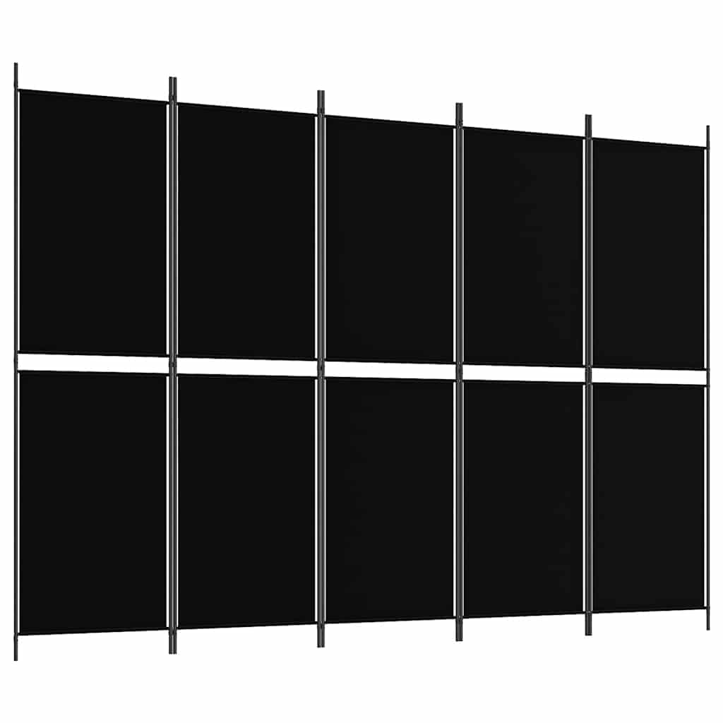 Divisorio a 5 Pannelli Nero 250x180 cm in Tessuto