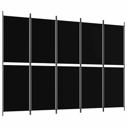 Divisorio a 5 Pannelli Nero 250x180 cm in Tessuto