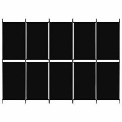 Divisorio a 5 Pannelli Nero 250x180 cm in Tessuto