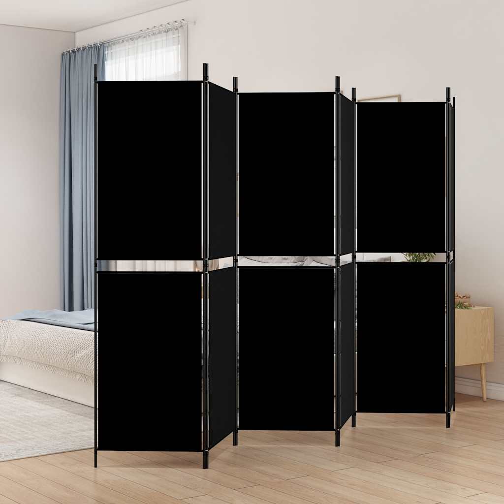 Divisorio a 6 Pannelli Nero 300 x 180 cm in Tessuto - homemem39