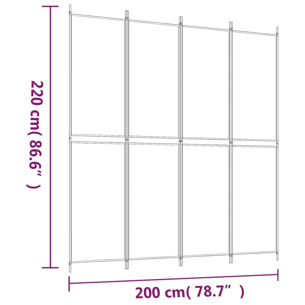 Divisorio a 4 Pannelli Bianco 200x220 cm Tessuto - homemem39