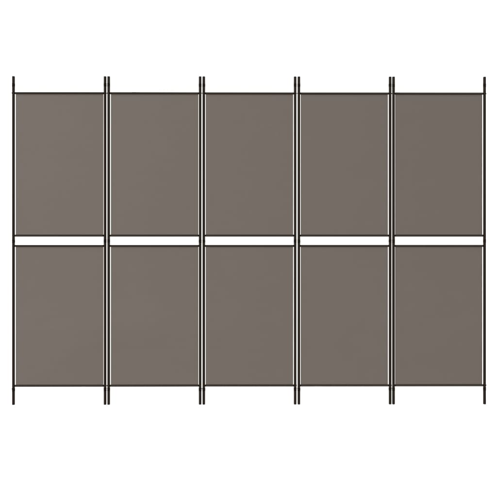 Divisorio a 5 Pannelli Antracite 250x220 cm Tessuto - homemem39