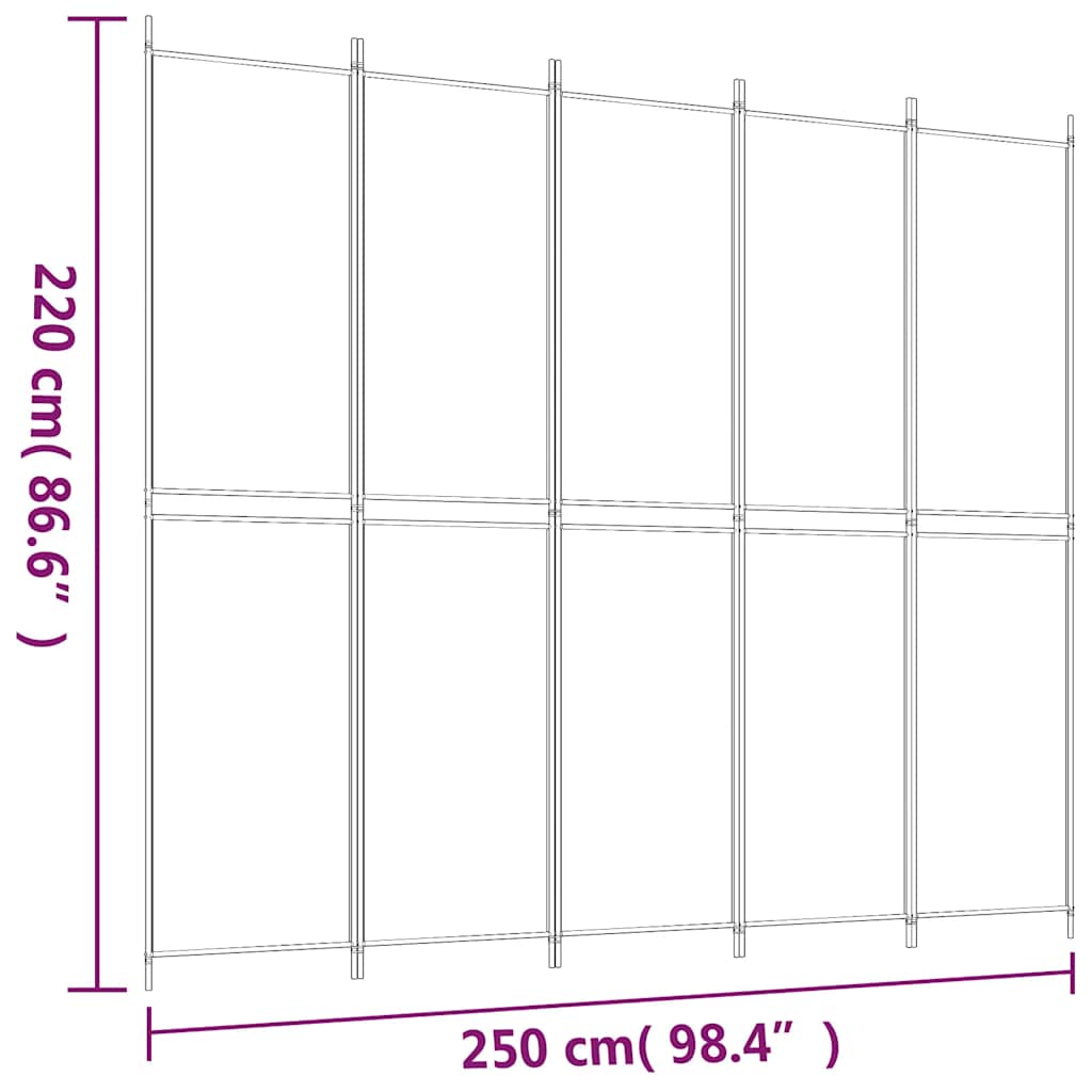 Divisorio 5 Pannelli Nero 250x220 cm Tessuto - homemem39