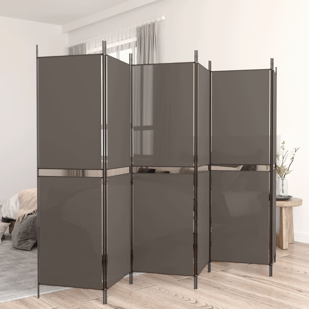 Divisorio a 6 Pannelli Antracite 300x220 cm Tessuto - homemem39