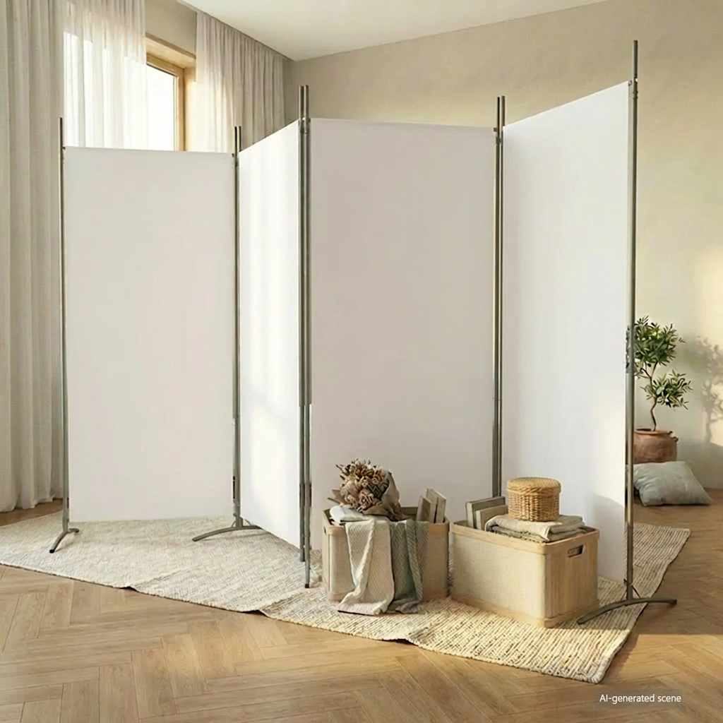 Divisorio a 4 Pannelli Bianco 346x180 cm Tessuto - homemem39