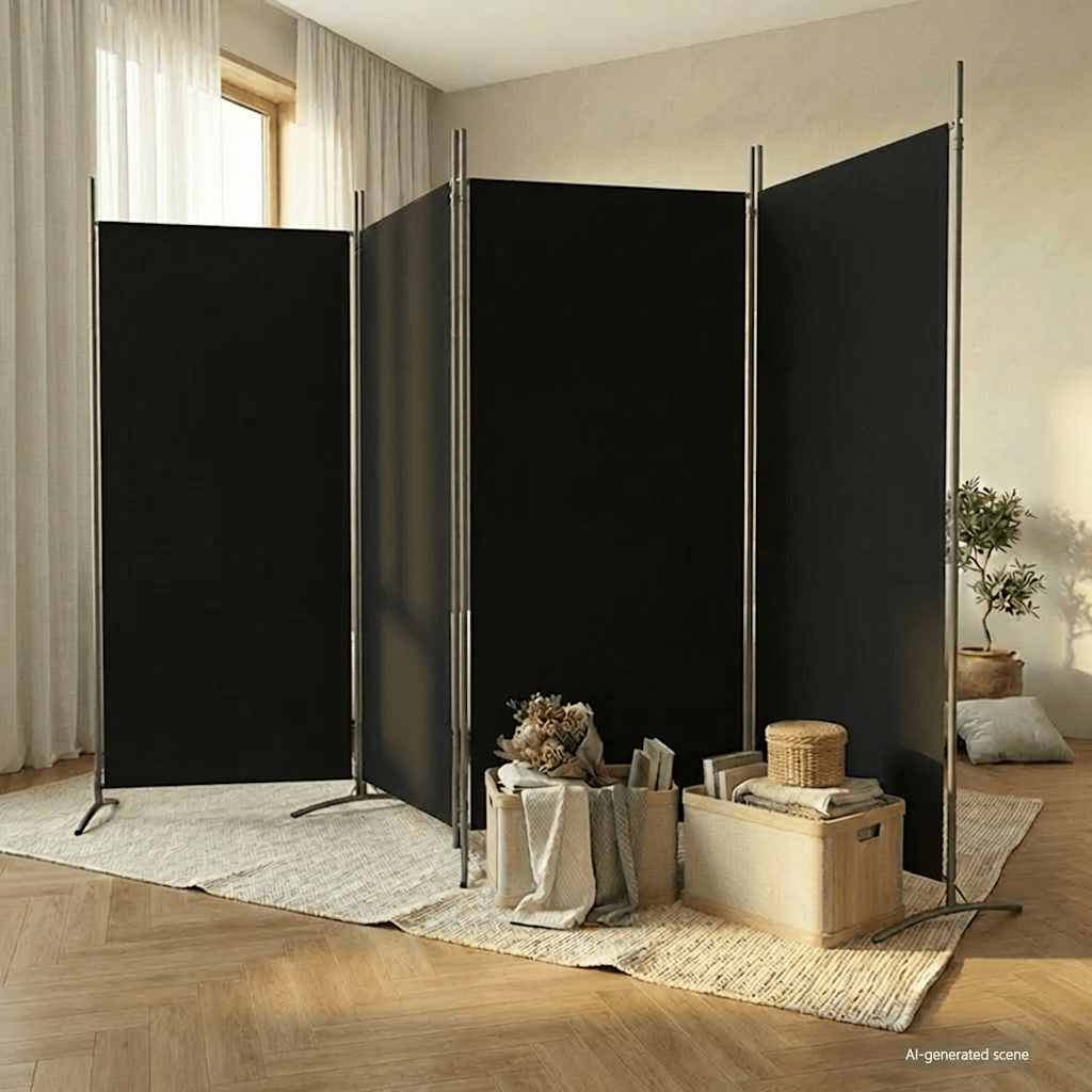 Divisorio a 4 Pannelli Nero 346x180 cm in Tessuto - homemem39