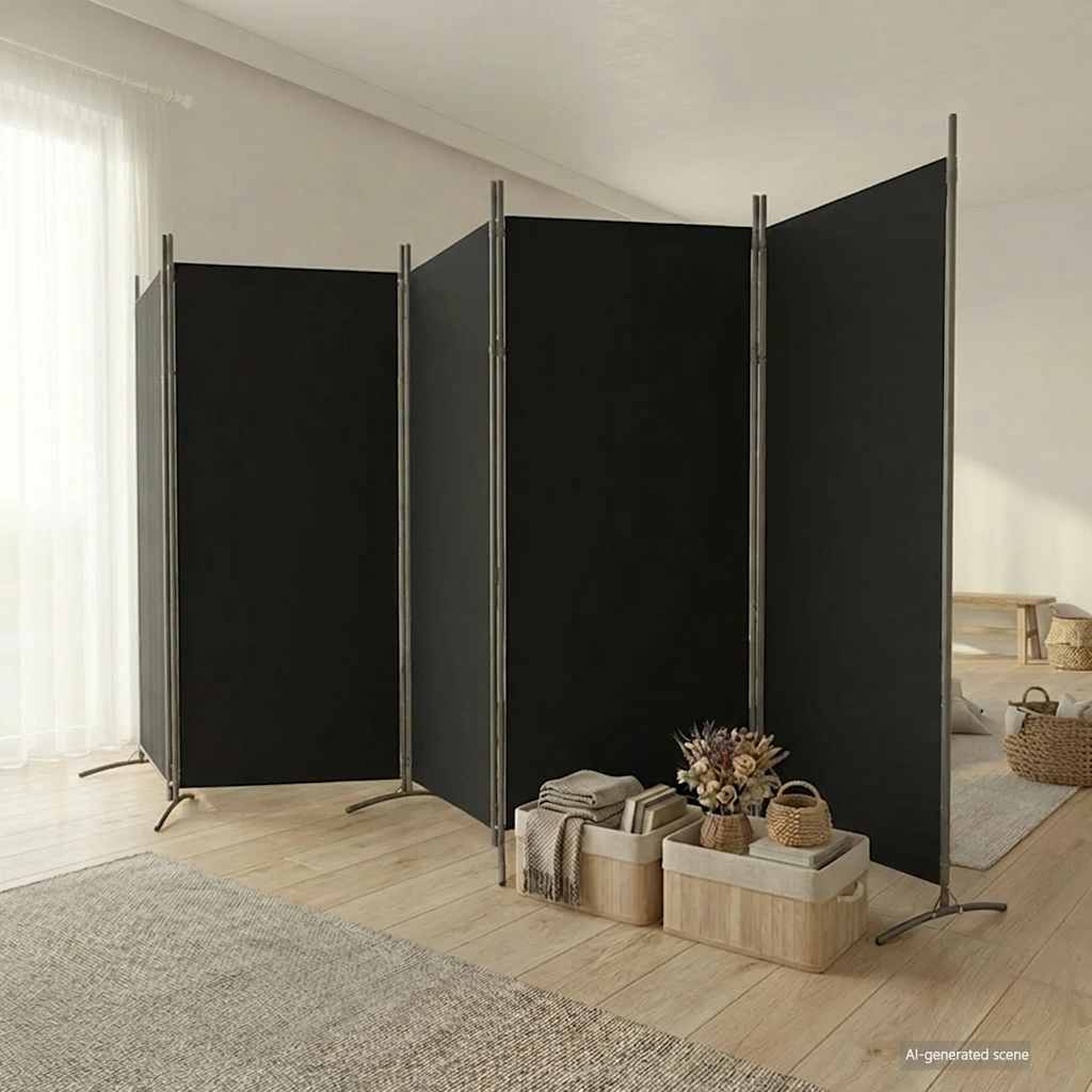 Divisorio a 5 Pannelli Nero 433x180 cm in Tessuto - homemem39