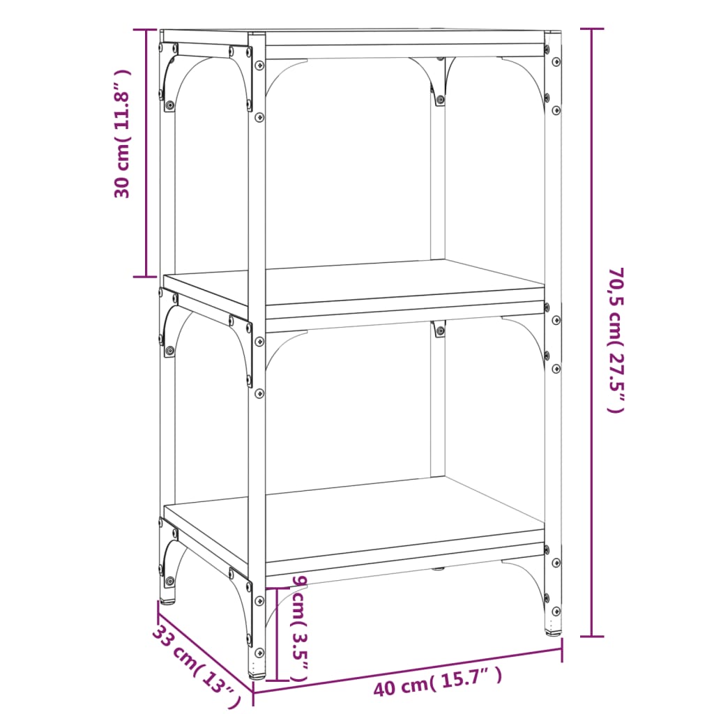 Libreria rovere fumo 40x33x70,5cm Legno Multistrato e Acciaio