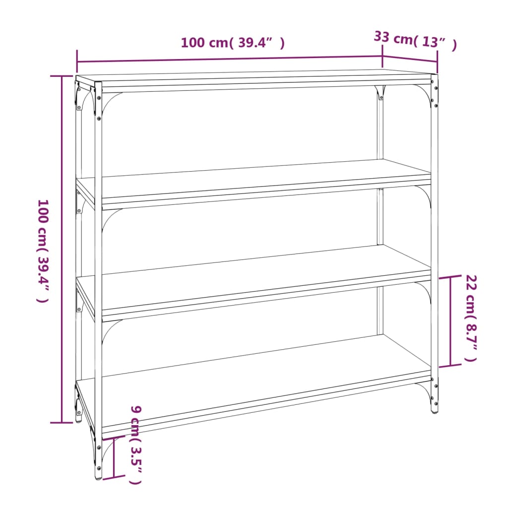 Libreria rovere fumo 100x33x100 cm Legno Multistrato e Acciaio