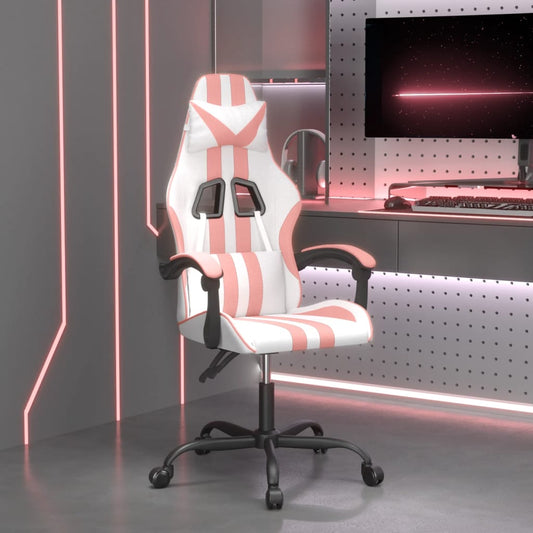 Sedia da Gaming Girevole Bianco e Rosa in Similpelle