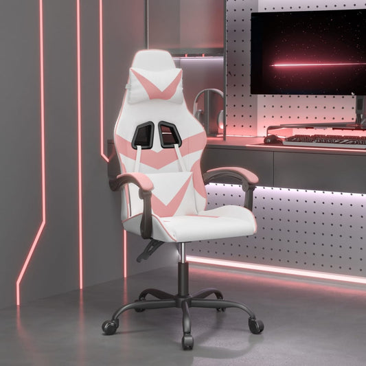 Sedia da Gaming Girevole Bianco e Rosa in Similpelle