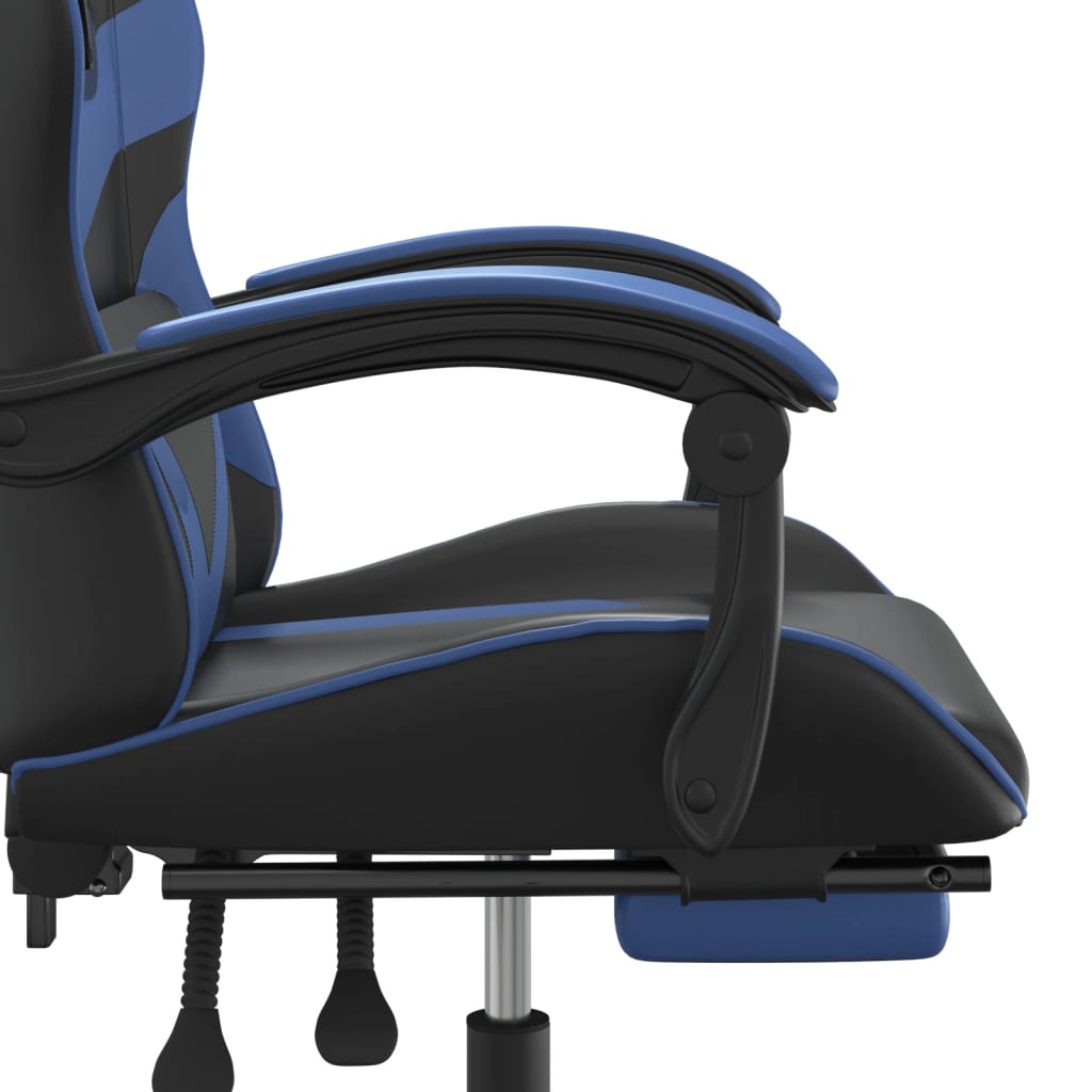 Sedia da Gaming Girevole con Poggiapiedi Nero e Blu Similpelle