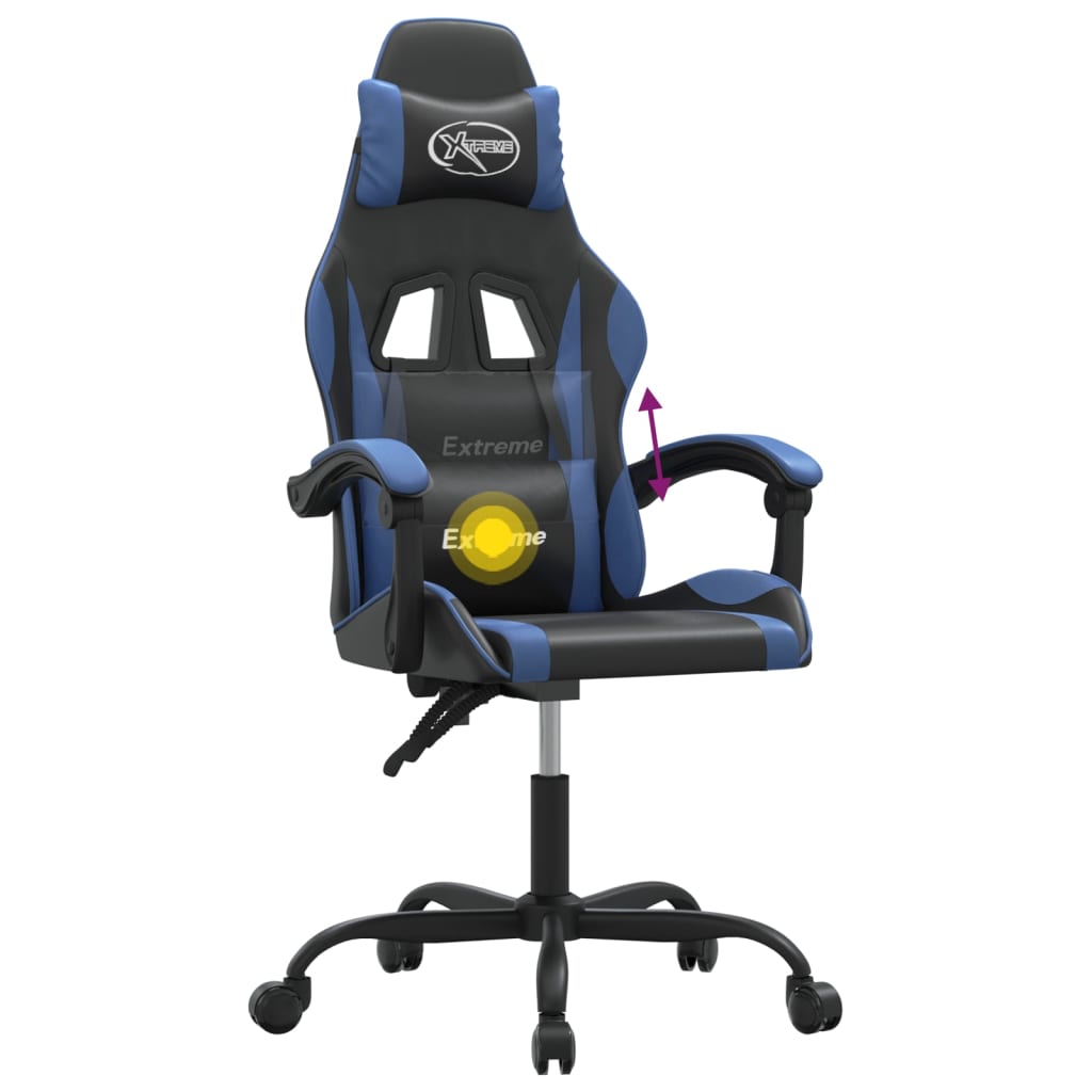 Sedia da Gaming Girevole Nero e Blu in Similpelle