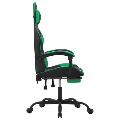 Sedia da Gaming Girevole con Poggiapiedi Nero Verde Similpelle