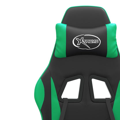 Sedia da Gaming Girevole con Poggiapiedi Nero Verde Similpelle