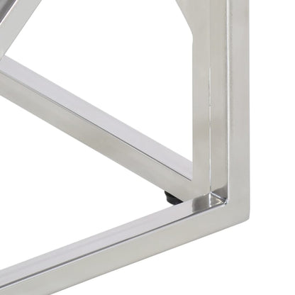 Tavolino Salotto Argento Acciaio Inox e Legno Massello Acacia