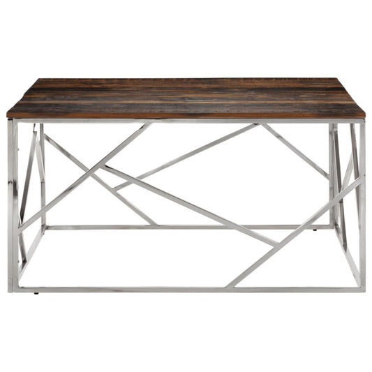 Tavolino Argento Acciaio Inox e Traverse Legno Massello | homemem39