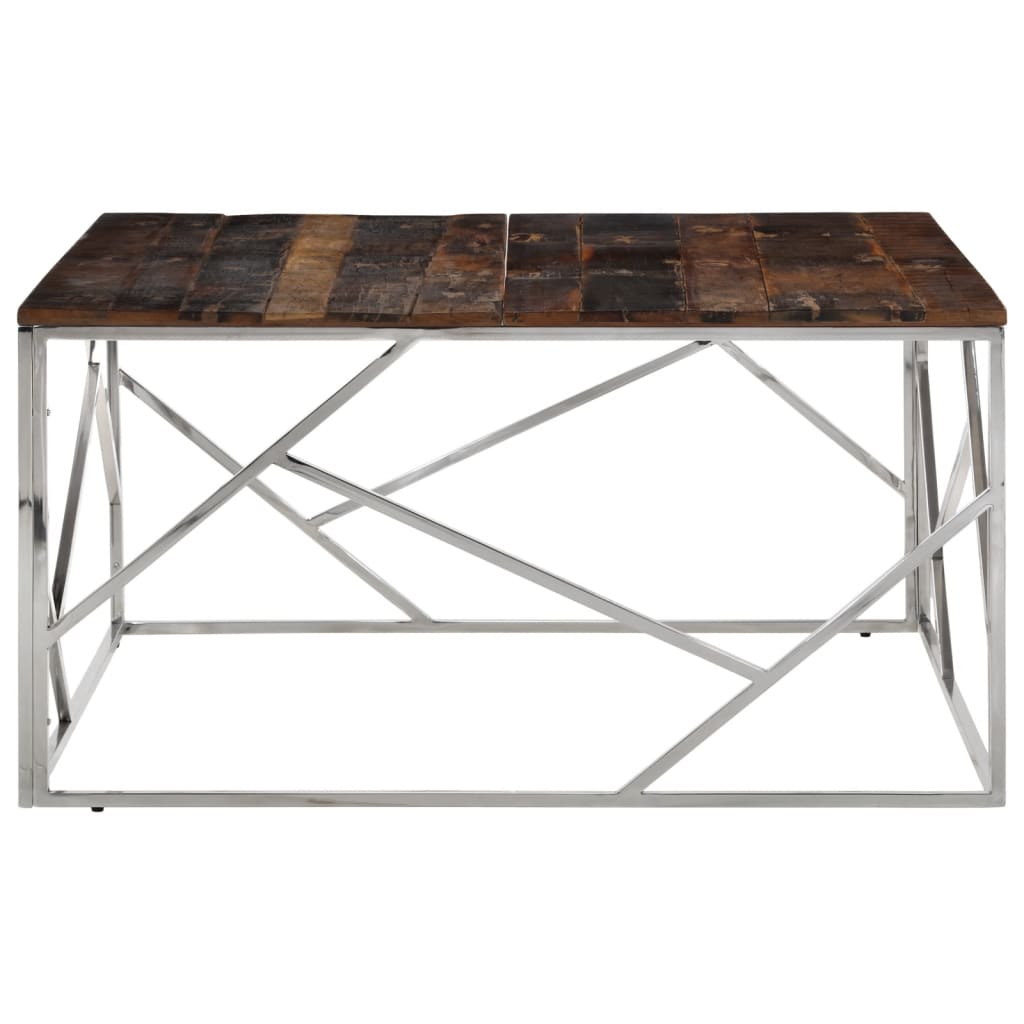 Tavolino Argento Acciaio Inox e Traverse Legno Massello | homemem39