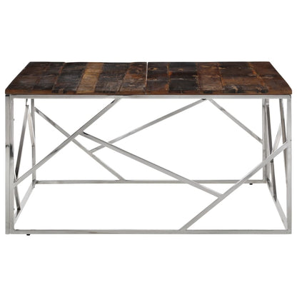 Tavolino Argento Acciaio Inox e Traverse Legno Massello | homemem39
