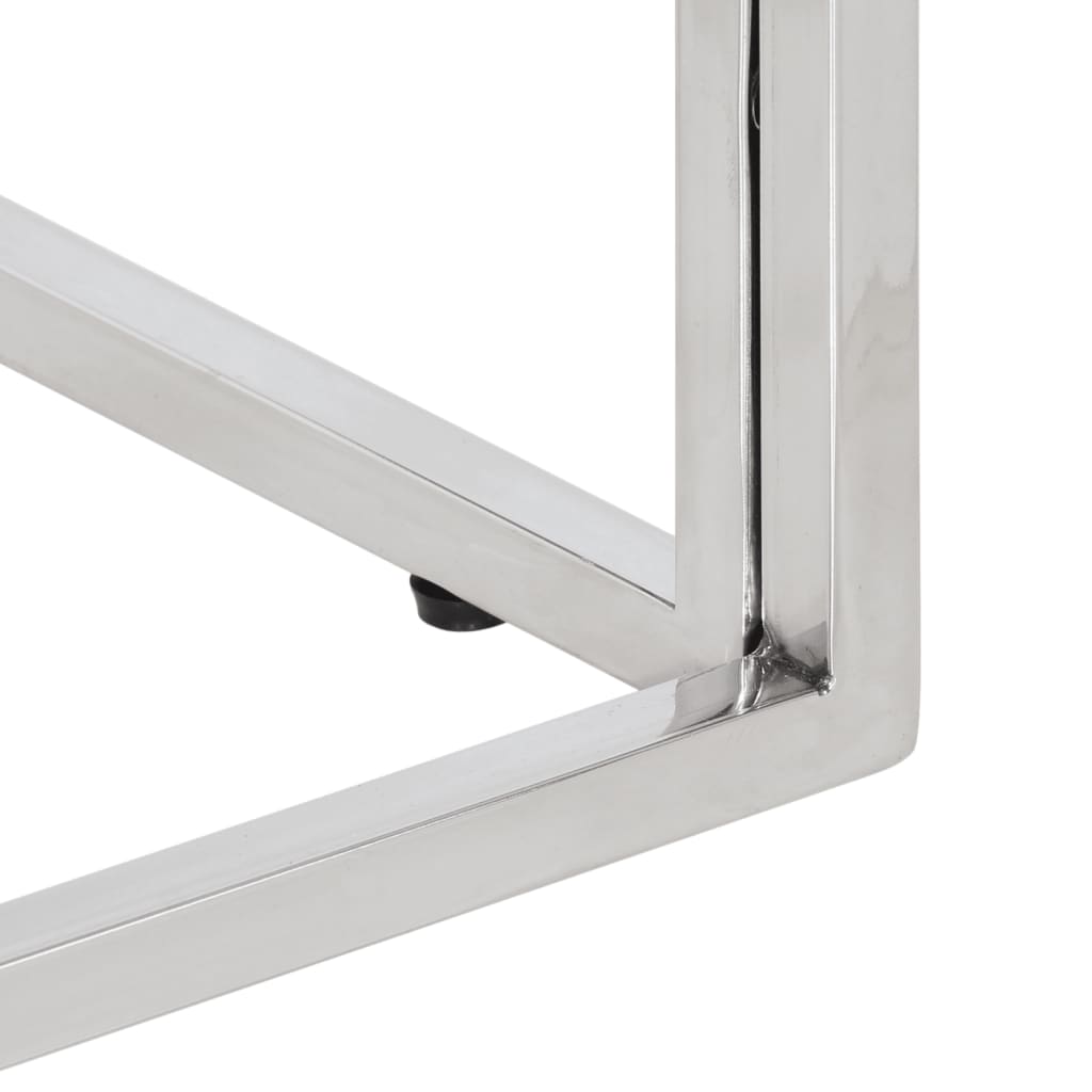 Tavolino Argento Acciaio Inox e Traverse Legno Massello | homemem39