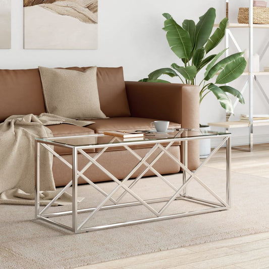 Tavolino da Salotto 110x45x45 cm in Acciaio Inox e Vetro | homemem39
