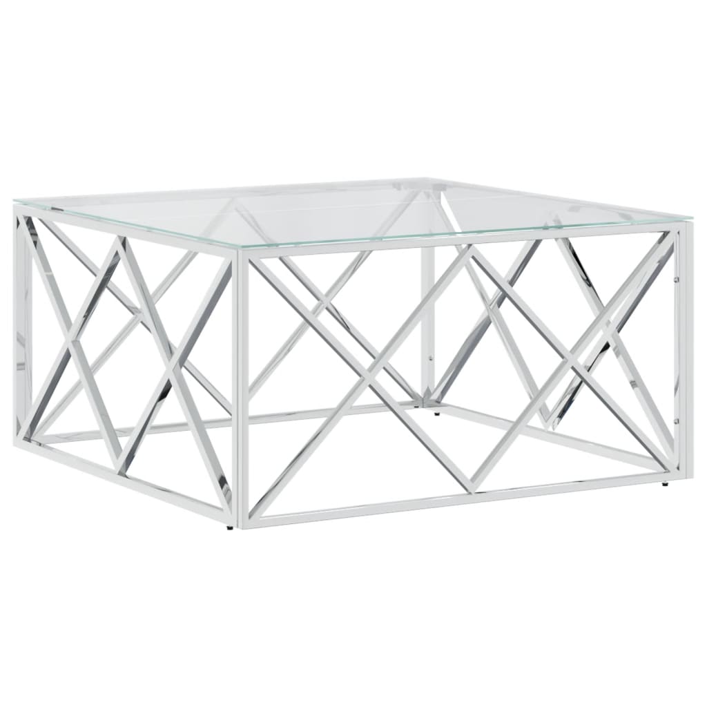 Tavolino da Salotto 80x80x40 cm in Acciaio Inox e Vetro | homemem39