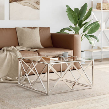 Tavolino da Salotto 80x80x40 cm in Acciaio Inox e Vetro | homemem39