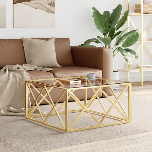 Tavolino da Salotto 80x80x40 cm in Acciaio Inox e Vetro | homemem39