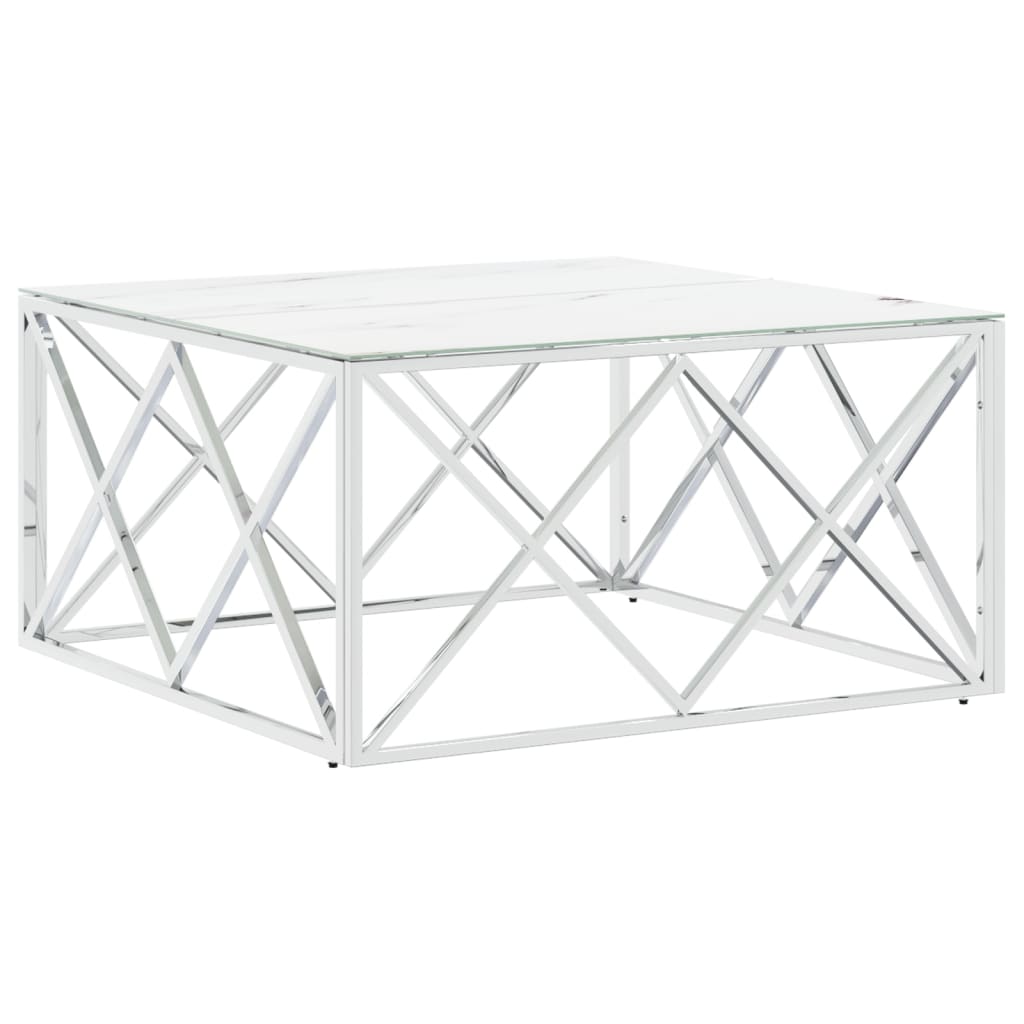 Tavolino da Salotto Argento 80x80x40 cm in Acciaio Inox e Vetro | homemem39