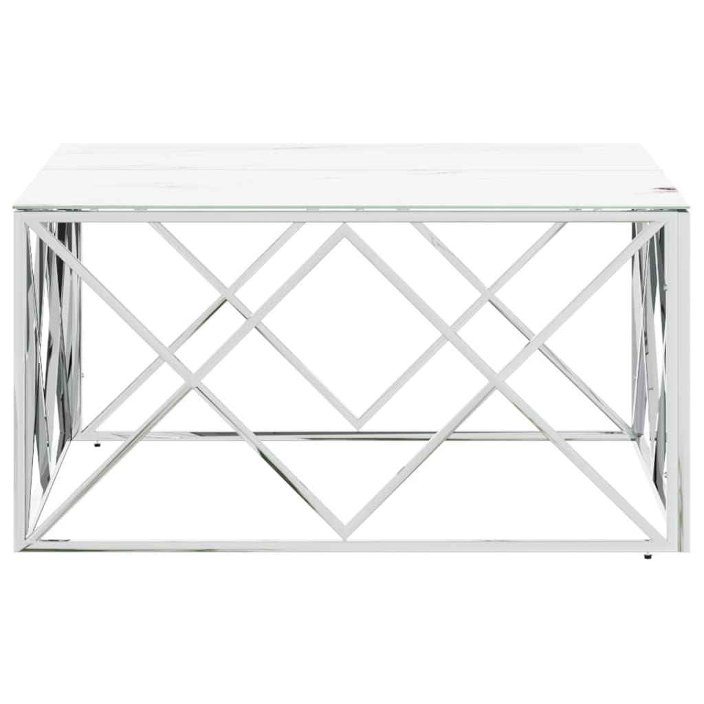 Tavolino da Salotto Argento 80x80x40 cm in Acciaio Inox e Vetro | homemem39